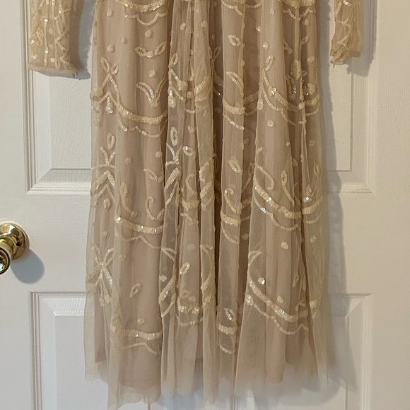 Mac Duggal Sequin Long Sleeve Mesh Midi Cocktail Dress Illusion High Neck - Picture 10 of 11